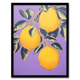Artery8 Wall Art Print Lemon Tree Branch Vibrant Yellow Purple Green Kitchen Artwork Framed - Size: A4 - thumbnail 1