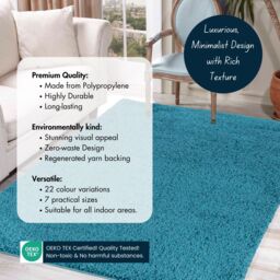 Desire Rugs Modern Elegant Soft Shaggy Rug for Living Rooms - Stylish Area Rugs in Teal - Size: 80 cm x 150 cm - thumbnail 3