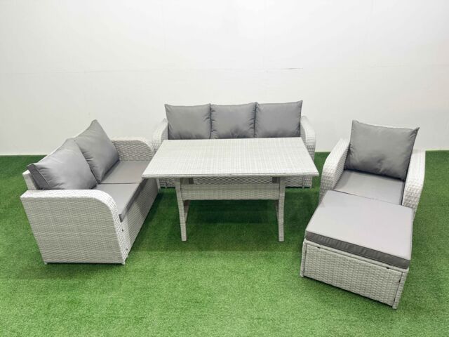 Fimous Patio PE Wicker 7 Seater Outdoor Rattan Furniture Sofa Sets w/ Rectangular Dining Table Reclining Chair Loveseat Sofa 3 Seater Sofa Big - image 1