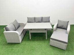 Fimous Patio PE Wicker 7 Seater Outdoor Rattan Furniture Sofa Sets w/ Rectangular Dining Table Reclining Chair Loveseat Sofa 3 Seater Sofa Big - thumbnail 2