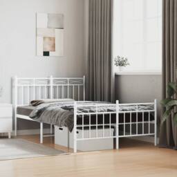 Berkfield Home Metal Bed Frame with Headboard & Footboard White 120x200 cm - Size: Small Double - thumbnail 2