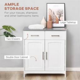 Nordara Free Standing Bathroom Cabinet 2 Drawers 2 Doors in White - Size: W700mm x H650mm - thumbnail 6