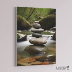 "Artery8 Zen Stones in Forest River Massage Salon Canvas Wall Art Print - Size: W24"" x H32""" - thumbnail 2