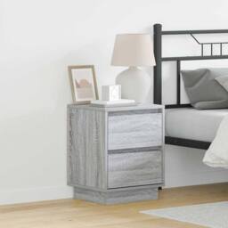 Berkfield Home Traditional Bedside Cabinets with LED Lights 2 pcs Grey Sonoma 39 - thumbnail 2