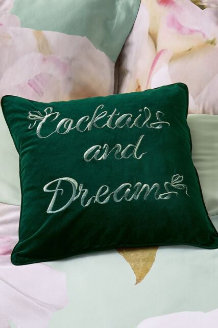 Ted Baker 'Cocktails & Dreams' Cotton Velvet Cushion in Dark Green - Size: 45 cm x 45 cm - image 1