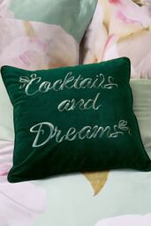 Ted Baker 'Cocktails & Dreams' Cotton Velvet Cushion in Dark Green - Size: 45 cm x 45 cm