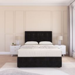 Sloomy Highbury Plush Velvet Memory Foam Bed Set With No Drawers, Mattress & Headboard in Black - Size: Double - thumbnail 1