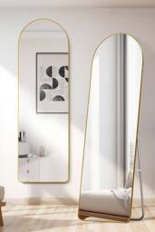 Living and Home Modern Arched Metal Floor Mirror in Gold - thumbnail 1