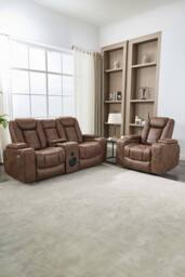 More4Homes Ashton Electric Recliner 1+2 Seater Sofa Set Technology Fabric With Speakers & Usb-C Charging in Brown - thumbnail 1