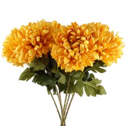 Pegdev Pack of 6 Gold Reflex Chrysanthemums 75cm Silk Flowers - thumbnail 1