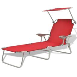 Berkfield Home Sun Lounger with Canopy Steel Red - thumbnail 2