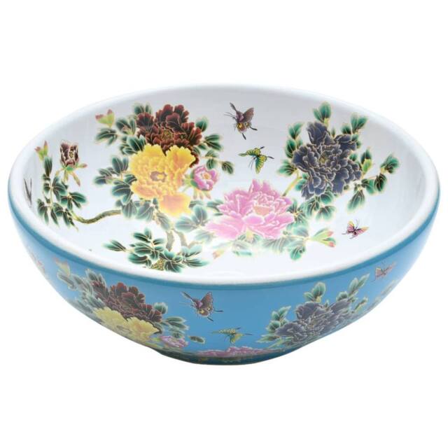 Berkfield Home Durable Countertop Basin Multicolour Round Œ¶41x14 cm Ceramic in Blue - Size: 41x14 cm - image 1
