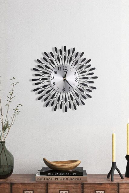 H&O Direct 3D Silent Drop-Shape Metal Wall Clock with Crystal in Black - image 1
