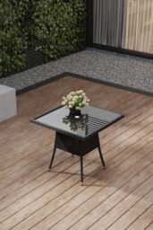 Living and Home Garden Wicker Tempered Glass 4 Seater Dining Table with Parasol Hole in Black