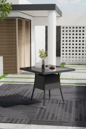 Living and Home Garden Wicker Tempered Glass 4 Seater Dining Table with Parasol Hole in Black - thumbnail 2