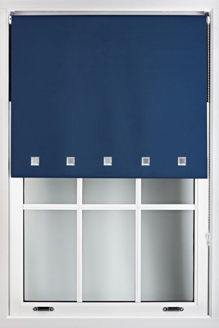Furnished Blackout Fabric with Chrome Square Eyelets - Window Roller Blinds in Navy - Size: 60 cm width x 165 cm drop - image 1
