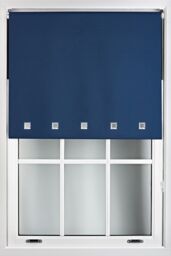 Furnished Blackout Fabric with Chrome Square Eyelets - Window Roller Blinds in Navy - Size: 60 cm width x 165 cm drop - thumbnail 1
