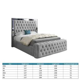 KDMD Reigate Mirror Upholstered Grey Soft Velvet Designer Bed Frame - Size: Small Double - thumbnail 7