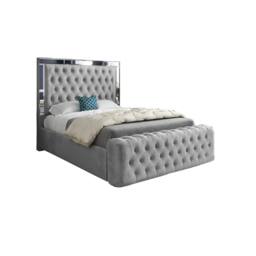 KDMD Reigate Mirror Upholstered Grey Soft Velvet Designer Bed Frame - Size: Small Double - thumbnail 2