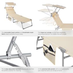 tectake Set of 2 Sun Loungers - foldable, adjustable sun canopy in Beige - Size: 1 Seater - thumbnail 5