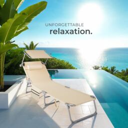 tectake Set of 2 Sun Loungers - foldable, adjustable sun canopy in Beige - Size: 1 Seater - thumbnail 8