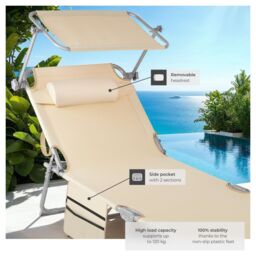 tectake Set of 2 Sun Loungers - foldable, adjustable sun canopy in Beige - Size: 1 Seater - thumbnail 4