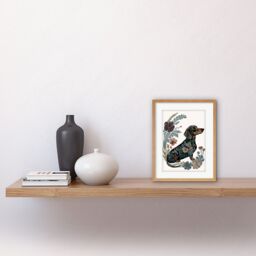 "Artery8 Wall Art Print Dachshund Shorthaired Dog with Floral Patterns Colourful Modern Artwork Framed 9X7 Inch in Beige - Size: W7"" x H9""" - thumbnail 2