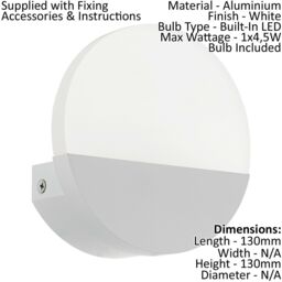 Loops Wall Light Colour White Shade Satined Plastic Bulb LED 1x4.5W Included - thumbnail 2