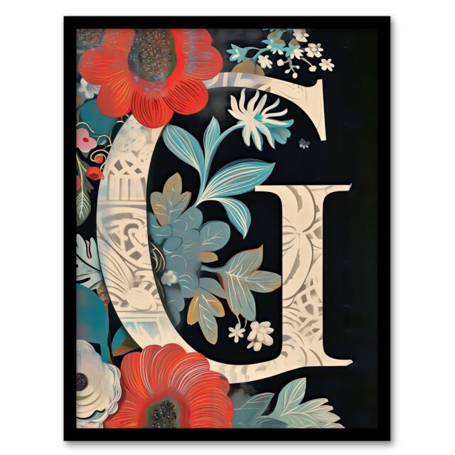 "Artery8 Women's Wall Art Print Letter G with Abstract Flowers Painting Foliage Floral Word Art Framed - Size: W12"" x H16""" - image 1