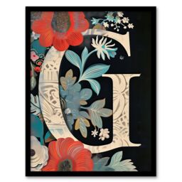 "Artery8 Women's Wall Art Print Letter G with Abstract Flowers Painting Foliage Floral Word Art Framed - Size: W12"" x H16""" - thumbnail 1