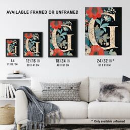 "Artery8 Women's Wall Art Print Letter G with Abstract Flowers Painting Foliage Floral Word Art Framed - Size: W12"" x H16""" - thumbnail 3