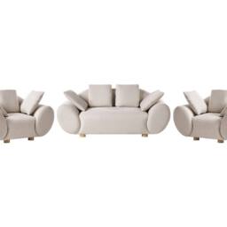 Wyld and Coco light beige fabric living room set sofa and two armchairs rubberwood - thumbnail 2