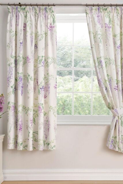 Dreams & Drapes 'Wisteria' Pair of Pencil Pleat Curtains With Tie-Backs in Lilac - Size: 168 cm width x 183 cm drop - image 1