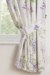 Dreams & Drapes 'Wisteria' Pair of Pencil Pleat Curtains With Tie-Backs in Lilac - Size: 168 cm width x 183 cm drop - thumbnail 3