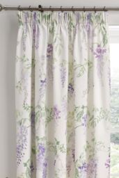 Dreams & Drapes 'Wisteria' Pair of Pencil Pleat Curtains With Tie-Backs in Lilac - Size: 168 cm width x 183 cm drop - thumbnail 2