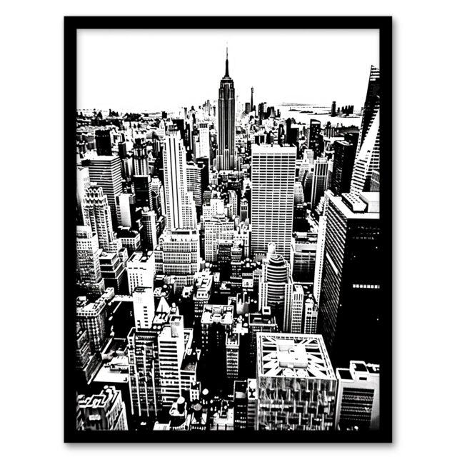 Artery8 New York Aerial View Black White High Contrast Framed Art Print - Size: A4 - image 1
