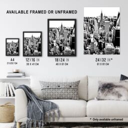 Artery8 New York Aerial View Black White High Contrast Framed Art Print - Size: A4 - thumbnail 3
