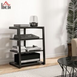 "HOMCOM Corner TV Unit for 28"" TVs with Shelves, Extension Lead Holder in Black" - thumbnail 1