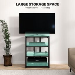 "HOMCOM Corner TV Unit for 28"" TVs with Shelves, Extension Lead Holder in Black" - thumbnail 4