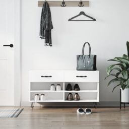 Berkfield Home Shoe Bench White 102x35x55 cm Engineered Wood - Size: 102 x 35 x 55 cm