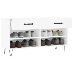 Berkfield Home Shoe Bench White 102x35x55 cm Engineered Wood - Size: 102 x 35 x 55 cm - thumbnail 4