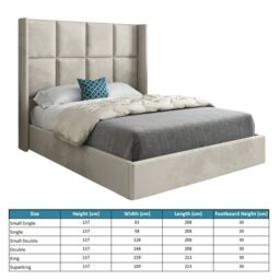 KDMD Quanta Straight Winged Upholstered Soft Velvet Cream Bed Frame - Size: Small Single - thumbnail 4