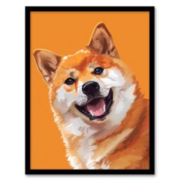 Artery8 Happy Shiba Inu Dog Lover Pet Portrait Orange Framed Art Print - Size: A4 - thumbnail 1