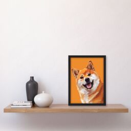 Artery8 Happy Shiba Inu Dog Lover Pet Portrait Orange Framed Art Print - Size: A4 - thumbnail 4