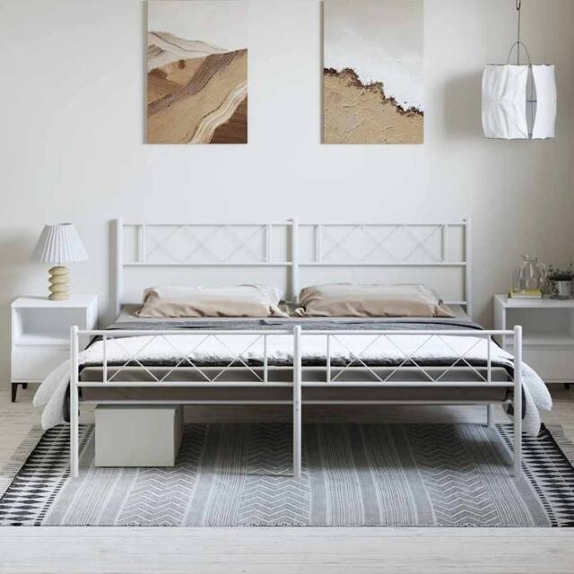 Berkfield Home Metal Bed Frame with Headboard & Footboard White 193x203 cm - image 1