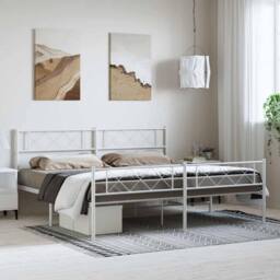 Berkfield Home Metal Bed Frame with Headboard & Footboard White 193x203 cm - thumbnail 2