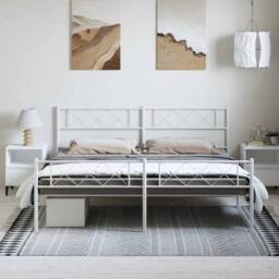 Berkfield Home Metal Bed Frame with Headboard & Footboard White 193x203 cm - thumbnail 1