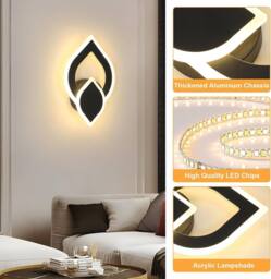 Goeco LED Wall Light 16W Modern Flower-Shaped Wall Light 3000K for Bedroom in Black - thumbnail 4