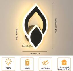 Goeco LED Wall Light 16W Modern Flower-Shaped Wall Light 3000K for Bedroom in Black - thumbnail 3