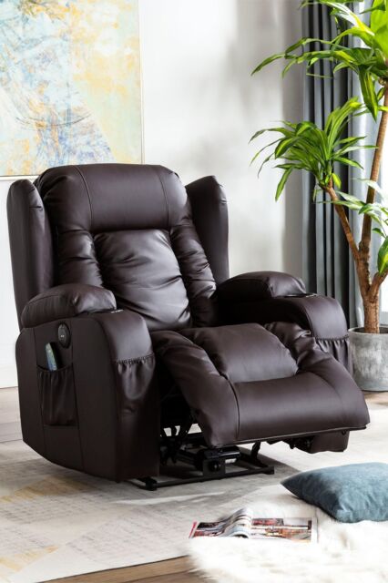 More4Homes Caesar Electric Bonded Leather Automatic Recliner Heat & Massage Chair in Brown - image 1